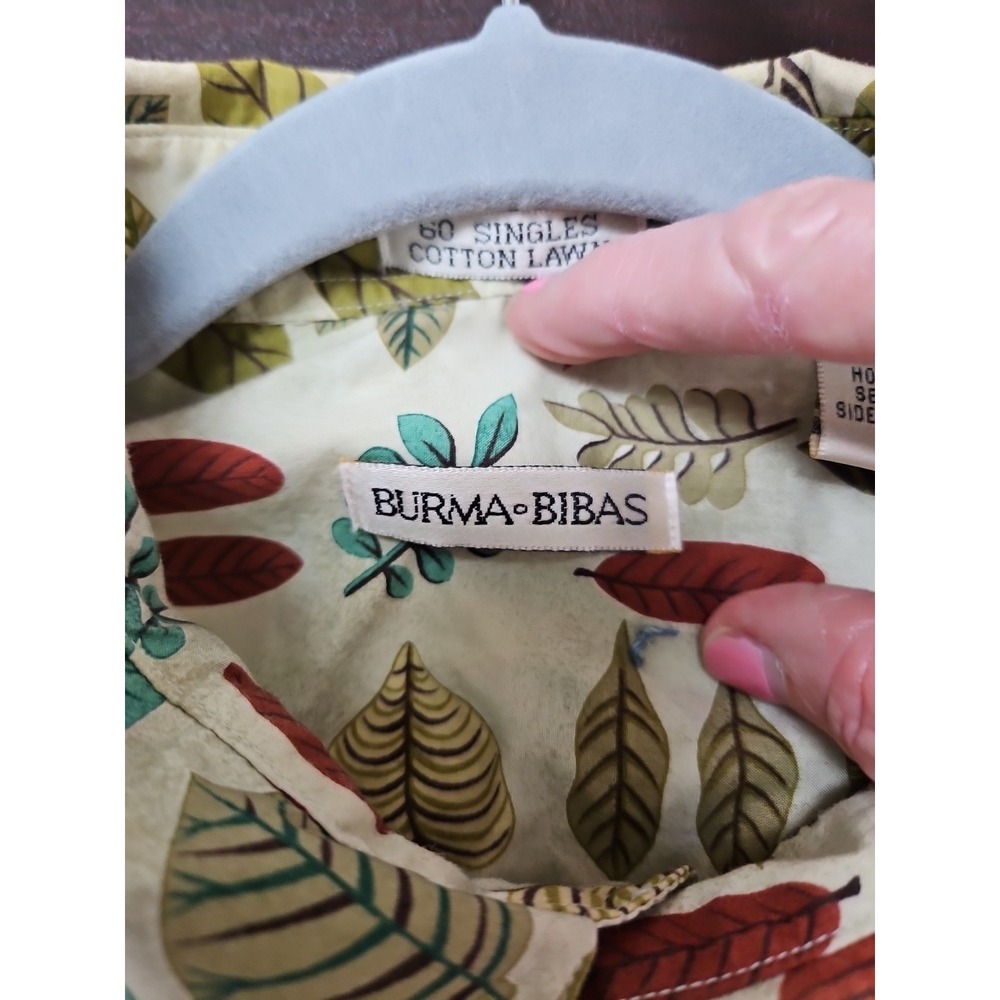Burma Bibas Shirt Mens  Large Creme Green 100% Cotton Nature Leaves - Picture 5 of 10